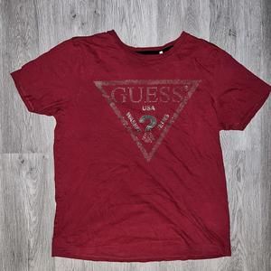Guess T-Shirt Size M Triangle Logo Reflective Red USA Jeans Mens